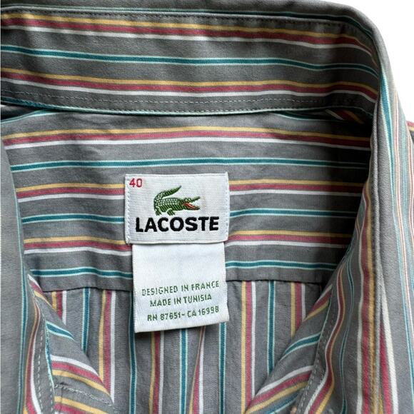 Lacoste Men’s Medium Long Sleeve Button Down Shirt Gray Multicolor Stripes logo - Picture 3 of 7